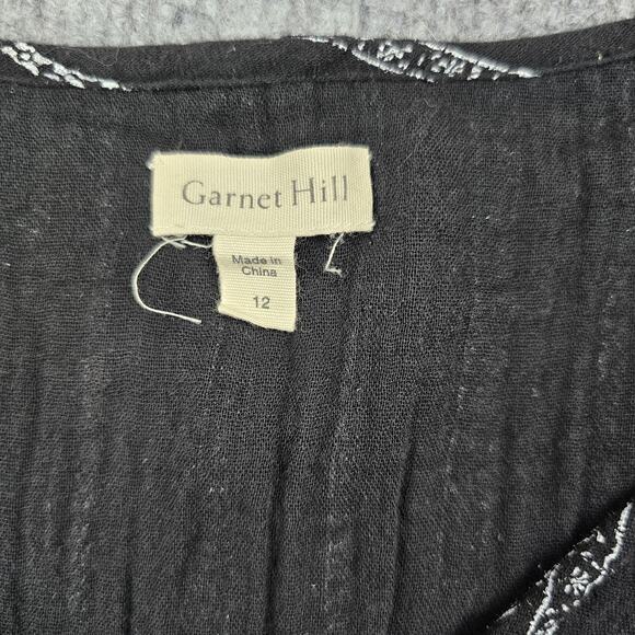 Garnet Hill Shirt Womens 12 Black Peasant Lightweight Striped Organic Cotton - Picture 2 of 7